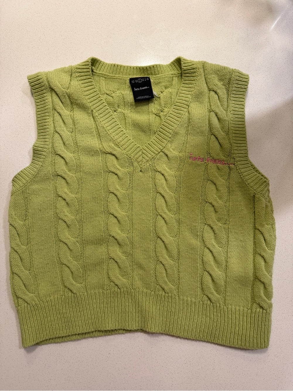 Iets Frans Green Cable Knit V-Neck Sweater Vest